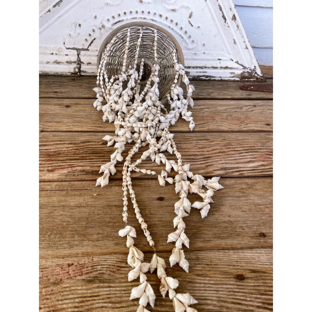 Vintage Wicker Seashell hanging Mobile Wind Chime Chandelier - Picture 4 of 16